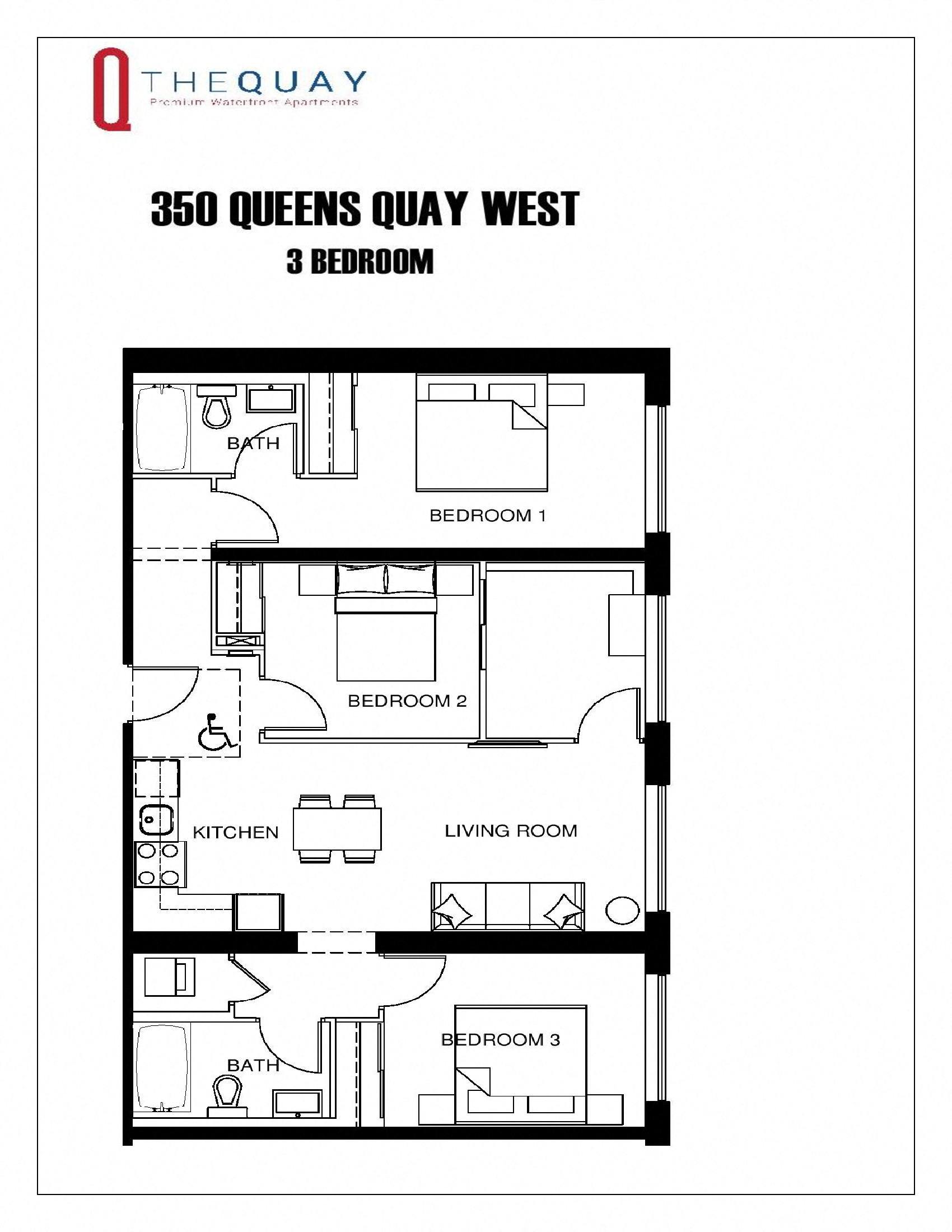 Floor plan for 3 beds, 2 baths, 1104 sqft